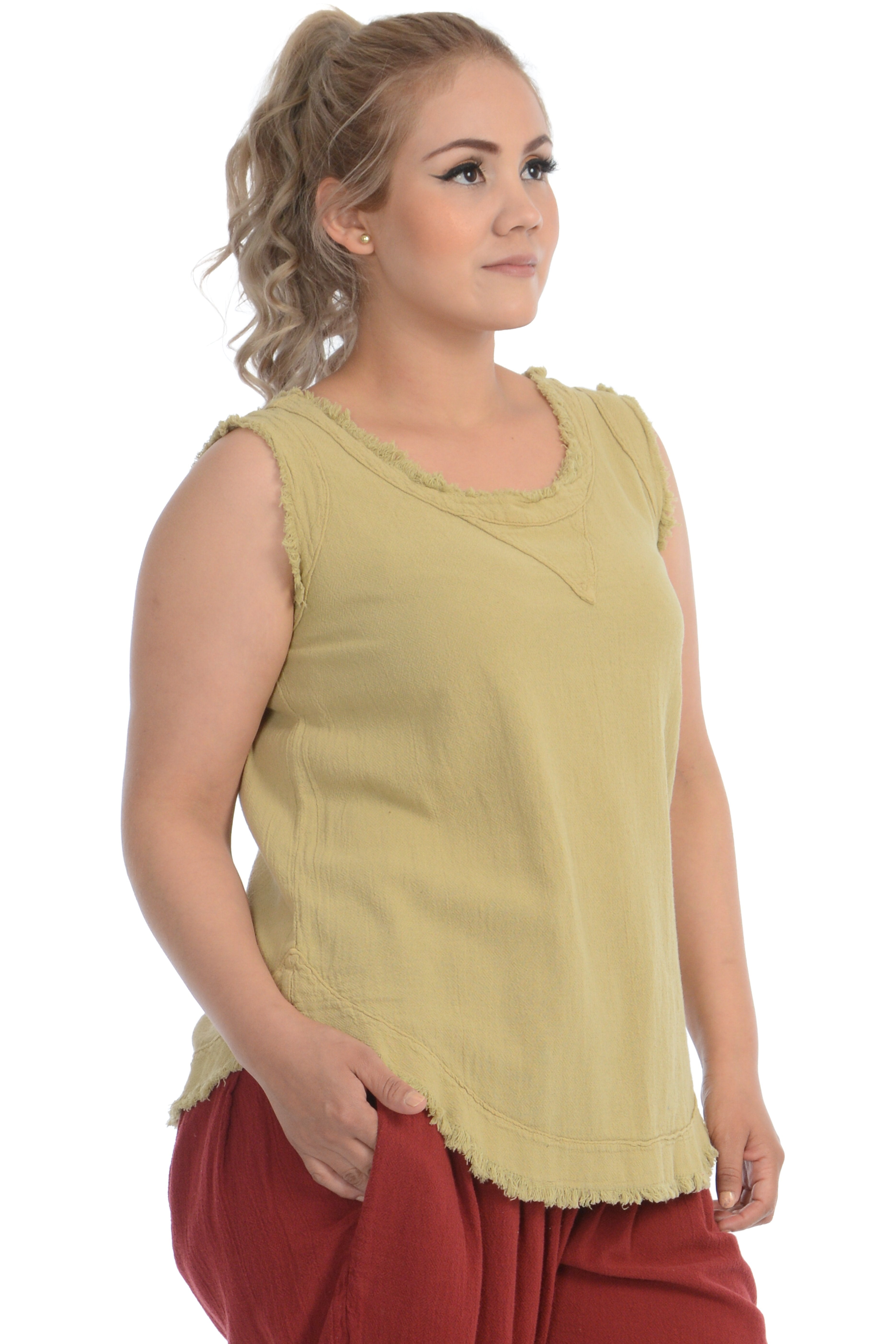 Maria de Guadalajara: Mederick Tank Top in Light Olive | KAQE